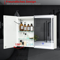 DE.SIKAIC Hängeschränke Weiß / Metall / Modern 80 cm LED Spiegelschrank mit Steckdose – Doppelspiegel aus Metall mit Ablage