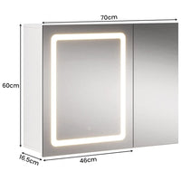 DE.SIKAIC Hängeschränke Weiß / Stein / Modern 70cm 2 Türen Spiegelschrank mit 2 LED Streifen, Badspiegelschrank mit Beleuchtung Badezimmer