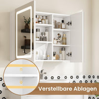 DE.SIKAIC Hängeschränke Weiß / Stein / Modern 70cm 2 Türen Spiegelschrank mit 2 LED Streifen, Badspiegelschrank mit Beleuchtung Badezimmer