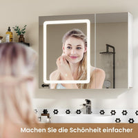 DE.SIKAIC Hängeschränke Weiß / Stein / Modern 70cm 2 Türen Spiegelschrank mit 2 LED Streifen, Badspiegelschrank mit Beleuchtung Badezimmer