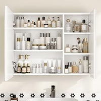 DE.SIKAIC Hängeschränke Weiß / Stein / Modern 70cm 2 Türen Spiegelschrank mit 2 LED Streifen, Badspiegelschrank mit Beleuchtung Badezimmer