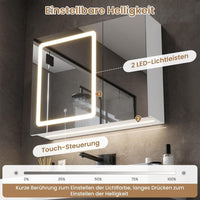 DE.SIKAIC Hängeschränke Weiß / Stein / Modern 70cm 2 Türen Spiegelschrank mit 2 LED Streifen, Badspiegelschrank mit Beleuchtung Badezimmer