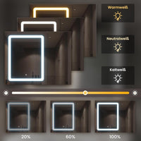 DE.SIKAIC Hängeschränke Weiß / Stein / Modern 70cm 2 Türen Spiegelschrank mit 2 LED Streifen, Badspiegelschrank mit Beleuchtung Badezimmer