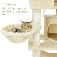DE.SIKAIC Kratzbäume Beige / Modern / Plüschstoffe Stabiler Kratzbaum, 148 cm Kratzbaum groß, Katzenbaum für Gross Katzen mit groß Höhle, Sisal-Stämme, Natur Sisal Katzenkratzbaum Beige