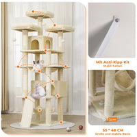 DE.SIKAIC Kratzbäume Beige / Plüsch / Modern Kratzbaum groß 194 cm hoch Katzenbaum mit Hängematte Höhlen Sisalpfosten Beige