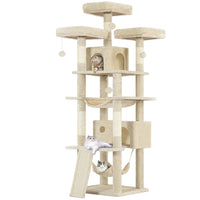 DE.SIKAIC Kratzbäume Beige / Plüsch / Modern Kratzbaum groß 194 cm hoch Katzenbaum mit Hängematte Höhlen Sisalpfosten Beige