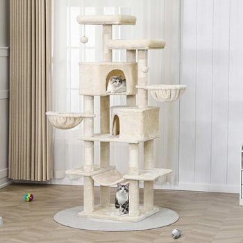 DE.SIKAIC Kratzbäume Beige / Plüsch / Modern Stabiler mehrstöckiger Kratzbaum für Katzen groß 180 cm hoch Beige