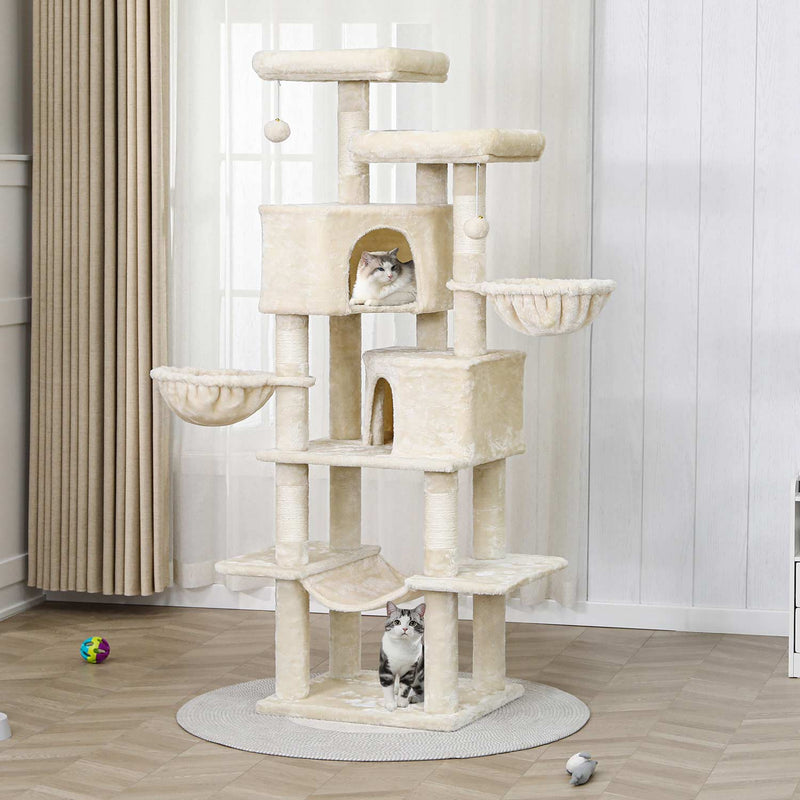 DE.SIKAIC Kratzbäume Beige / Plüsch / Modern Stabiler mehrstöckiger Kratzbaum für Katzen groß 180 cm hoch Beige