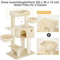 DE.SIKAIC Kratzbäume Beige / Plüschstoffe / Modern kratzbaum 120cm  mit extra Dicke Stämme, große Aussichtsplattform, verstellbar Grundplatte, Liegemulde, Stabil Kletterbaum