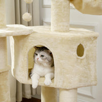 DE.SIKAIC Kratzbäume Beige / Plüschstoffe / Modern kratzbaum 120cm  mit extra Dicke Stämme, große Aussichtsplattform, verstellbar Grundplatte, Liegemulde, Stabil Kletterbaum