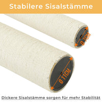 DE.SIKAIC Kratzbäume Beige / Plüschstoffe / Modern kratzbaum 120cm  mit extra Dicke Stämme, große Aussichtsplattform, verstellbar Grundplatte, Liegemulde, Stabil Kletterbaum