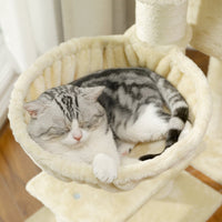 DE.SIKAIC Kratzbäume Beige / Plüschstoffe / Modern kratzbaum 120cm  mit extra Dicke Stämme, große Aussichtsplattform, verstellbar Grundplatte, Liegemulde, Stabil Kletterbaum