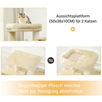DE.SIKAIC Kratzbäume Beige / Plüschstoffe / Modern kratzbaum 120cm  mit extra Dicke Stämme, große Aussichtsplattform, verstellbar Grundplatte, Liegemulde, Stabil Kletterbaum