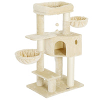 DE.SIKAIC Kratzbäume Beige / Plüschstoffe / Modern kratzbaum 120cm  mit extra Dicke Stämme, große Aussichtsplattform, verstellbar Grundplatte, Liegemulde, Stabil Kletterbaum