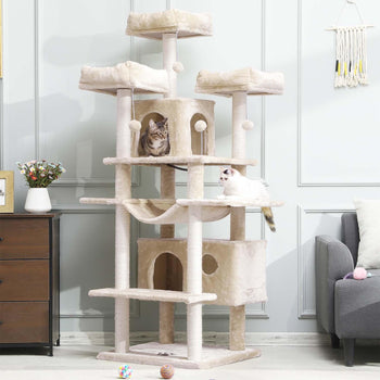 DE.SIKAIC Kratzbäume Beige / Plüschstoffe / Modern Kratzbaum groß XXL, 175cm Katzenbaum Katzen stabil mit 3 großer Aussichtsplattform, Sisal-Kratzstangen (Beige)