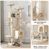DE.SIKAIC Kratzbaum groß 193 cm hoch, XXL kratzbaum Grosse Katzen stabil mit 2 Höhlen, 2 Plattformen, Hängematte, katzenbaum mit Mehreren Ebenen, katzenkratzbaum deckenhoch