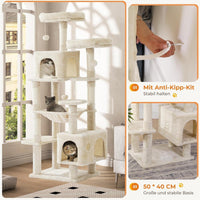 DE.SIKAIC Kratzbäume Beige / Plüschstoffe / Modern Großer Katzenkratzbaum – Stabiler 160 cm Katzenbaum mit 2 Plattformen, 2 Katzenhöhlen, 1 Hängematte und mehrstöckigem Kletterdesign (Beige)