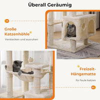 DE.SIKAIC Kratzbäume Beige / Plüschstoffe / Modern Großer Katzenkratzbaum – Stabiler 160 cm Katzenbaum mit 2 Plattformen, 2 Katzenhöhlen, 1 Hängematte und mehrstöckigem Kletterdesign (Beige)