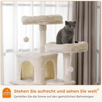 DE.SIKAIC Kratzbäume Beige / Plüschstoffe / Modern Großer Katzenkratzbaum – Stabiler 160 cm Katzenbaum mit 2 Plattformen, 2 Katzenhöhlen, 1 Hängematte und mehrstöckigem Kletterdesign (Beige)
