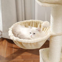 DE.SIKAIC Kratzbäume Beige / Plüschstoffe / Modern Kratzbaum groß 126cm, Katzenbaum für Katzen stabil mit Sisal-Kratzstangen, 2 Aussichtsplattform Beige