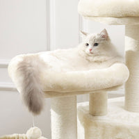 DE.SIKAIC Kratzbäume Beige / Plüschstoffe / Modern Kratzbaum groß 126cm, Katzenbaum für Katzen stabil mit Sisal-Kratzstangen, 2 Aussichtsplattform Beige