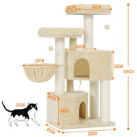 DE.SIKAIC Kratzbäume Beige / Plüschstoffe / Modern Kratzbaum groß 126cm, Katzenbaum für Katzen stabil mit Sisal-Kratzstangen, 2 Aussichtsplattform Beige