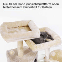 DE.SIKAIC Kratzbäume Weiß / Plüschstoffe / Modern Katzenbaum, 153cm mit 2 Aussichtsplattformen, Kätzchen-Aktivitätszentrum mit großer Höhle, mehrstöckig, stabiler Kratzbaum Beige