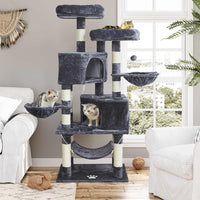 DE.SIKAIC Kratzbäume Dunkelgrau / Modern / Plüschstoffe Stabiler Kratzbaum, 148cm Kratzbaum groß, Katzenbaum für Gross Katzen mit groß Höhle, Sisal-Stämme, Natur Sisal Katzenkratzbaum Dunkelgrau