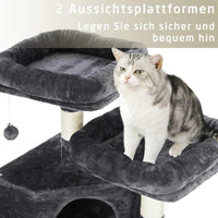 DE.SIKAIC Kratzbäume Dunkelgrau / Modern / Plüschstoffe Stabiler Kratzbaum, 148cm Kratzbaum groß, Katzenbaum für Gross Katzen mit groß Höhle, Sisal-Stämme, Natur Sisal Katzenkratzbaum Dunkelgrau