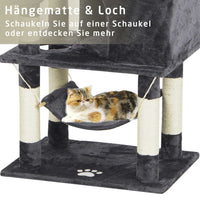 DE.SIKAIC Kratzbäume Dunkelgrau / Modern / Plüschstoffe Stabiler Kratzbaum, 148cm Kratzbaum groß, Katzenbaum für Gross Katzen mit groß Höhle, Sisal-Stämme, Natur Sisal Katzenkratzbaum Dunkelgrau