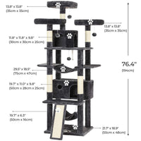 DE.SIKAIC Kratzbäume Dunkelgrau / Plüsch / Modern Kratzbaum groß 194 cm hoch Katzenbaum mit Hängematte Höhlen Sisalpfosten Dunkelgrau