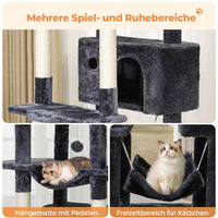 DE.SIKAIC Kratzbäume Dunkelgrau / Plüsch / Modern Kratzbaum groß 194 cm hoch Katzenbaum mit Hängematte Höhlen Sisalpfosten Dunkelgrau