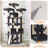DE.SIKAIC Kratzbäume Dunkelgrau / Plüsch / Modern Kratzbaum groß 194 cm hoch Katzenbaum mit Hängematte Höhlen Sisalpfosten Dunkelgrau