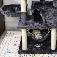 DE.SIKAIC Kratzbäume Dunkelgrau / Plüschstoffe / Modern Katzenbaum, 153cm mit 2 Aussichtsplattformen, Kätzchen-Aktivitätszentrum mit großer Höhle, mehrstöckig, stabiler Kratzbaum Dunkelgrau