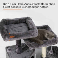 DE.SIKAIC Kratzbäume Dunkelgrau / Plüschstoffe / Modern Katzenbaum, 153cm mit 2 Aussichtsplattformen, Kätzchen-Aktivitätszentrum mit großer Höhle, mehrstöckig, stabiler Kratzbaum Dunkelgrau