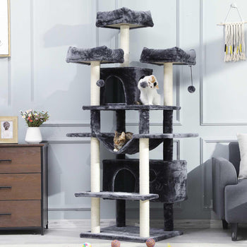 DE.SIKAIC Kratzbäume Dunkelgrau / Plüschstoffe / Modern Kratzbaum groß XXL, 175cm Katzenbaum Grosse Katzen stabil mit 3 großer Aussichtsplattform,Katzenkratzbaum für große Katzen, Sisal-Kratzstangen Dunkelgrau