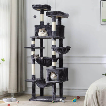 DE.SIKAIC Kratzbäume Beige / Plüschstoffe / Modern Kratzbaum groß 193 cm hoch, XXL kratzbaum Grosse Katzen stabil mit 2 Höhlen, 2 Plattformen, Hängematte, katzenbaum mit Mehreren Ebenen, katzenkratzbaum deckenhoch Beige (Kopie)