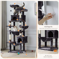 DE.SIKAIC Kratzbäume Dunkelgrau / Plüschstoffe / Modern Kratzbaum groß 193 cm hoch, XXL kratzbaum Grosse Katzen stabil mit 2 Höhlen, 2 Plattformen, Hängematte, katzenbaum mit Mehreren Ebenen, katzenkratzbaum deckenhoch Dunkelgrau