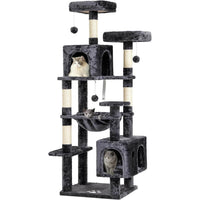 DE.SIKAIC Kratzbäume Dunkelgrau / Plüschstoffe / Modern Großer Katzenkratzbaum – Stabiler 160 cm Katzenbaum mit 2 Plattformen, 2 Katzenhöhlen, 1 Hängematte und mehrstöckigem Kletterdesign (Dunkelgrau)