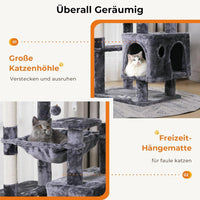 DE.SIKAIC Kratzbäume Dunkelgrau / Plüschstoffe / Modern Großer Katzenkratzbaum – Stabiler 160 cm Katzenbaum mit 2 Plattformen, 2 Katzenhöhlen, 1 Hängematte und mehrstöckigem Kletterdesign (Dunkelgrau)