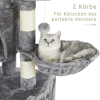 DE.SIKAIC Kratzbäume Hellgrau / Modern / Plüschstoffe Stabiler Kratzbaum, 148cm Kratzbaum groß, Katzenbaum für Gross Katzen mit groß Höhle, Sisal-Stämme, Natur Sisal Katzenkratzbaum Hellgrau