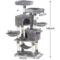 DE.SIKAIC Kratzbäume Hellgrau / Modern / Plüschstoffe Stabiler Kratzbaum, 148cm Kratzbaum groß, Katzenbaum für Gross Katzen mit groß Höhle, Sisal-Stämme, Natur Sisal Katzenkratzbaum Hellgrau