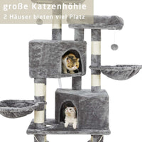 DE.SIKAIC Kratzbäume Hellgrau / Modern / Plüschstoffe Stabiler Kratzbaum, 148cm Kratzbaum groß, Katzenbaum für Gross Katzen mit groß Höhle, Sisal-Stämme, Natur Sisal Katzenkratzbaum Hellgrau