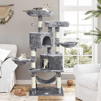 DE.SIKAIC Kratzbäume Hellgrau / Modern / Plüschstoffe Stabiler Kratzbaum, 148cm Kratzbaum groß, Katzenbaum für Gross Katzen mit groß Höhle, Sisal-Stämme, Natur Sisal Katzenkratzbaum Hellgrau