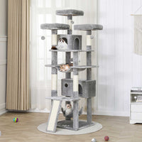 DE.SIKAIC Kratzbäume Hellgrau / Plüsch / Modern Kratzbaum groß 194 cm hoch Katzenbaum mit Hängematte Höhlen Sisalpfosten Hellgrau