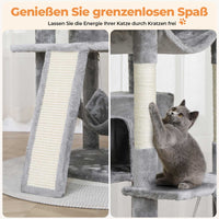 DE.SIKAIC Kratzbäume Hellgrau / Plüsch / Modern Kratzbaum groß 194 cm hoch Katzenbaum mit Hängematte Höhlen Sisalpfosten Hellgrau