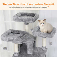 DE.SIKAIC Kratzbäume Hellgrau / Plüsch / Modern Kratzbaum groß 194 cm hoch Katzenbaum mit Hängematte Höhlen Sisalpfosten Hellgrau