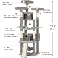 DE.SIKAIC Kratzbäume Hellgrau / Plüsch / Modern Kratzbaum groß 194 cm hoch Katzenbaum mit Hängematte Höhlen Sisalpfosten Hellgrau