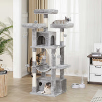 DE.SIKAIC Kratzbäume Hellgrau / Plüsch / Modern Kratzbaum Groß mit Aussichtplattformen Höhlen Hängematte Hellgrau 158 cm