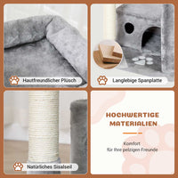 DE.SIKAIC Kratzbäume Hellgrau / Plüsch / Modern Kratzbaum Groß mit Aussichtplattformen Höhlen Hängematte Hellgrau 158 cm